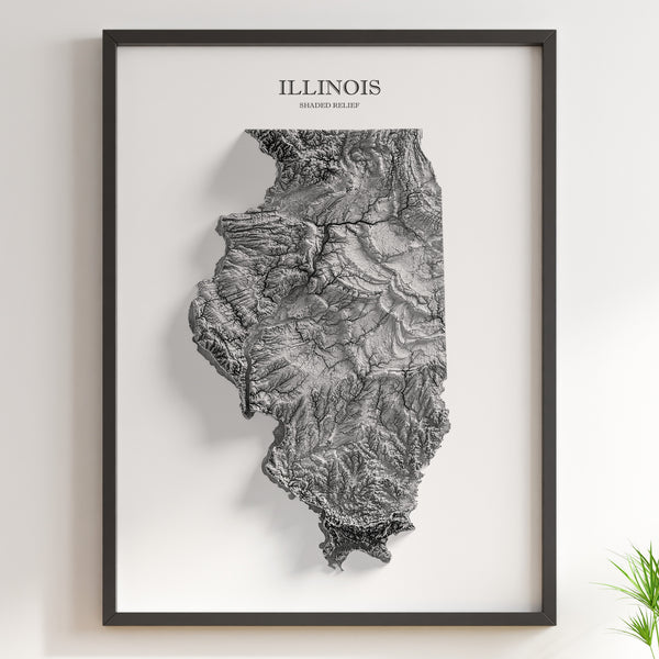 Illinois Shaded Relief (Black & White)