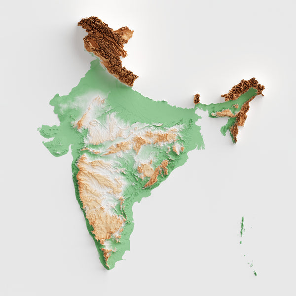 India Shaded Relief Colourized (Flag Colours)
