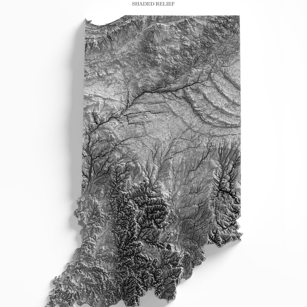 Indiana Shaded Relief (Black & White) – Visual Wall Maps Studio