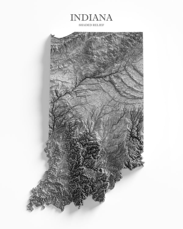 Indiana Shaded Relief (Black & White)