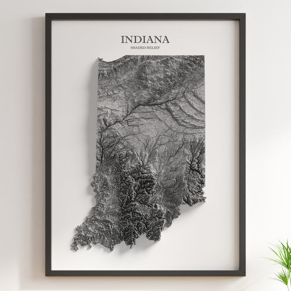 Indiana Shaded Relief (Black & White)