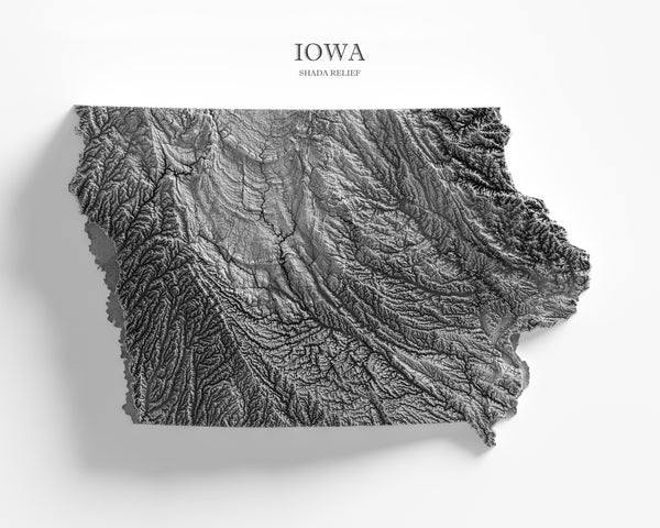 Iowa Shaded Relief (Black & White)