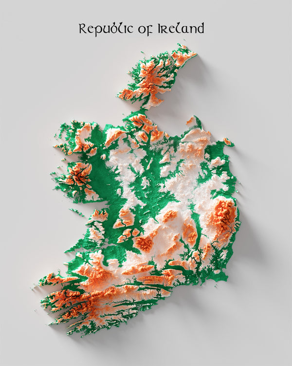 Republic of Ireland Shaded Relief Colourized (Official Colours)