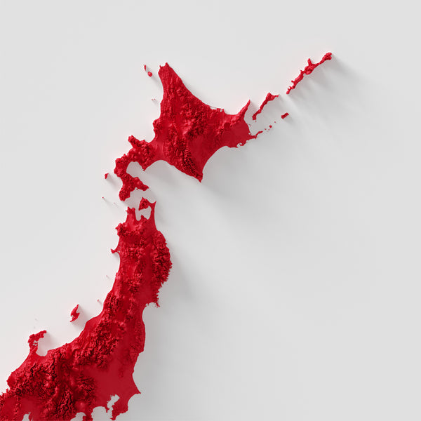 Japan Shaded Relief Colourized (Flag Colours)