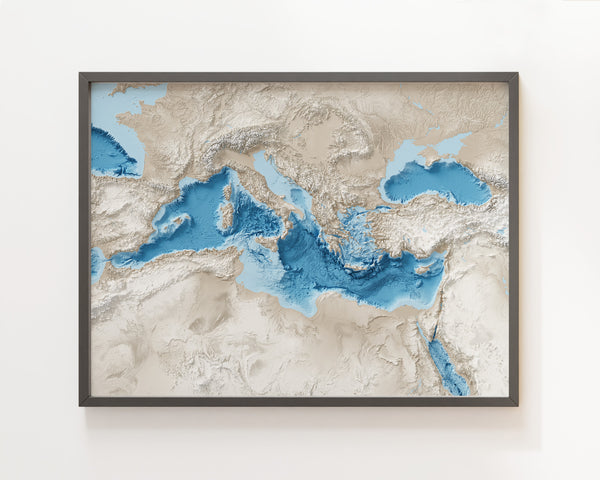 Mediterranean Sea Shaded Relief Map