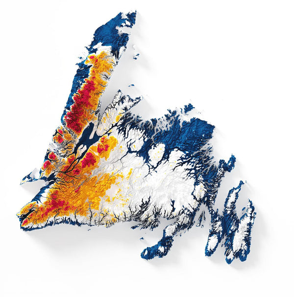 Newfoundland Shaded Relief Colourized (Provincial Colours)