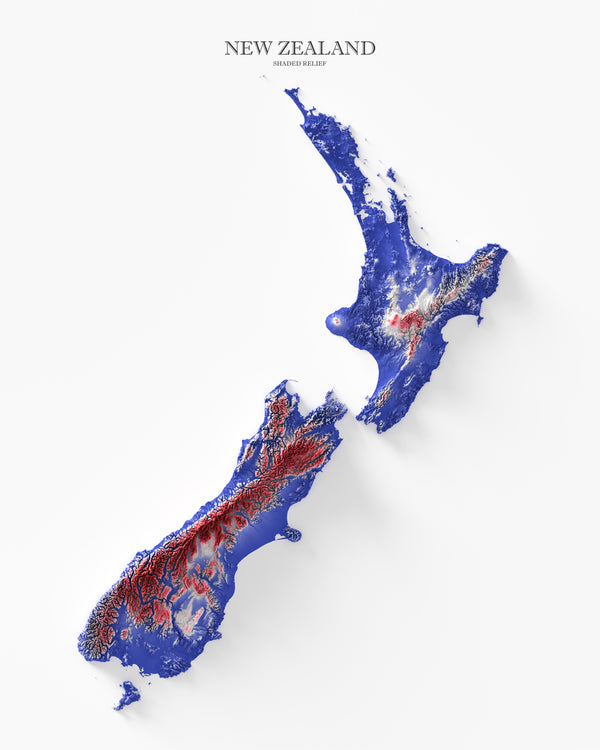 New Zealand Shaded Relief Colourized (Official Colours)