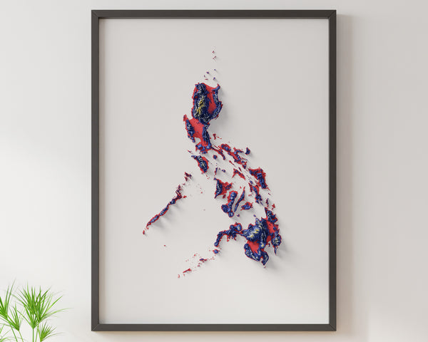 The Philippines Shaded Relief - Flag Colours