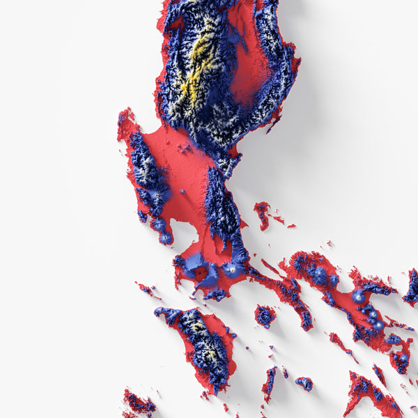 The Philippines Shaded Relief - Flag Colours