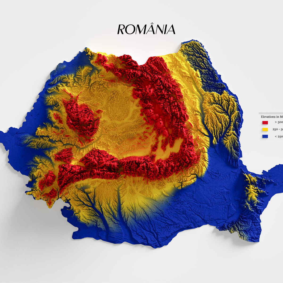 Romania Shaded Relief Colourized (Official Colours) – Visual Wall Maps ...