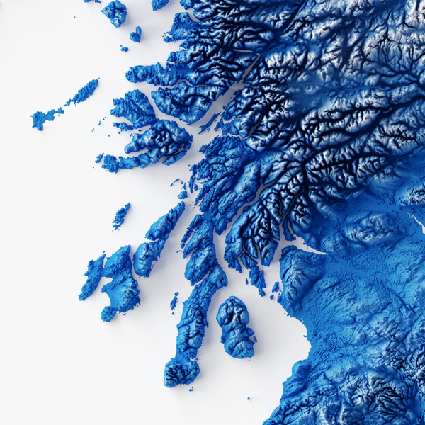 Scotland Shaded Relief Colourized (Flag Colours)