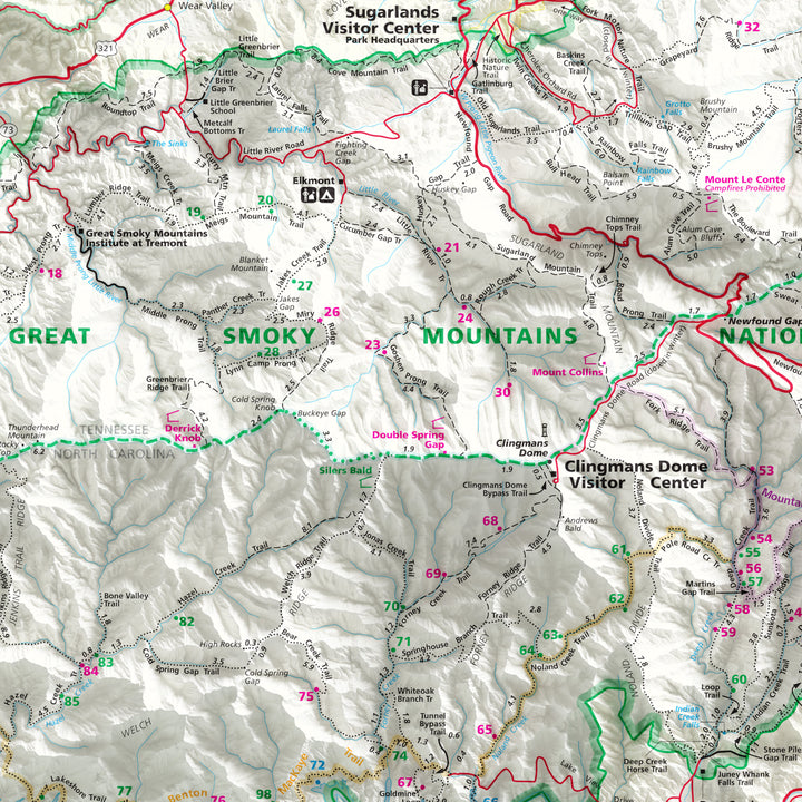 Great Smoky Mountains Trail Map Visual Wall Maps Studio