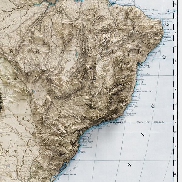 Topographic Map of South America (c.1895)