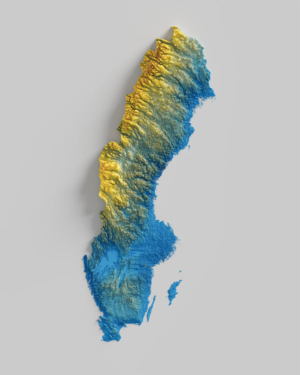 Sweden Shaded Relief Colourized (Flag Colours)