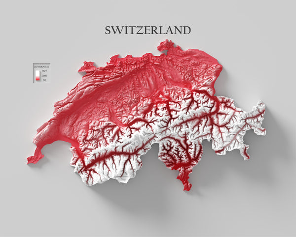Switzerland Shaded Relief Colourized (Official Colours)