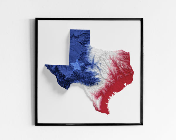 Texas Shaded Relief Colorized (State Flag Colors)