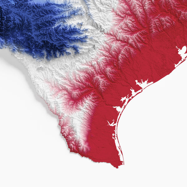 Texas Shaded Relief Colorized (State Flag Colors)