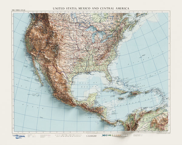 Topographic Map of U.S.A., Mexico and Central America
