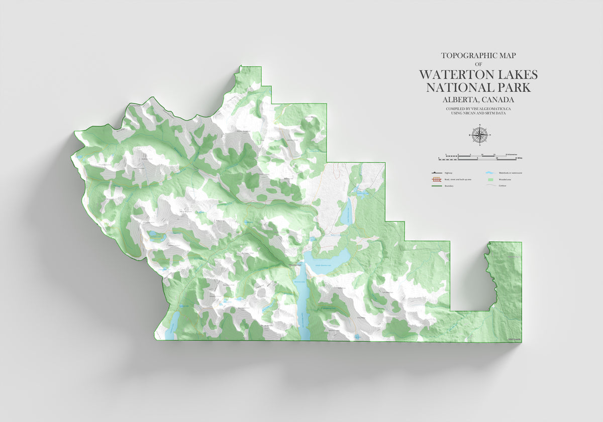 Waterton Lakes National Park Topographic Map – Visual Wall Maps Studio